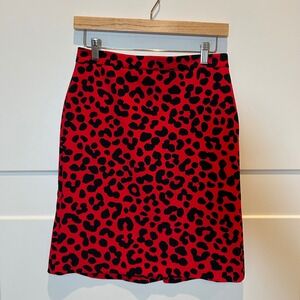 Ann Taylor Petite Red Black Leopard Print Pencil Skirt‎ Size 2P Animal Print